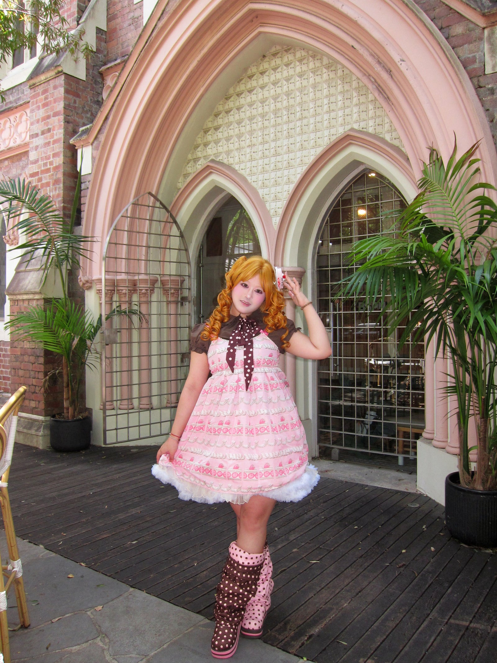 pinkbrownpolkadotboots