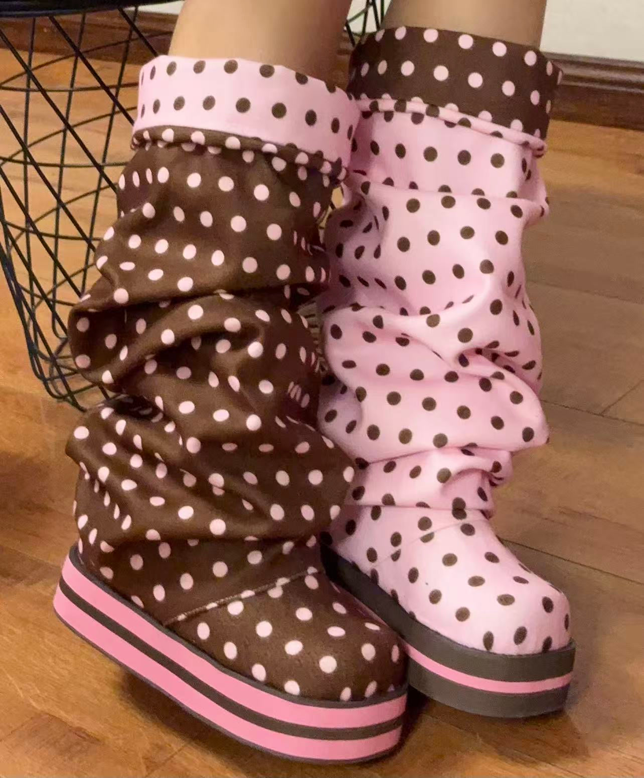 pinkbrownpolkadotboots