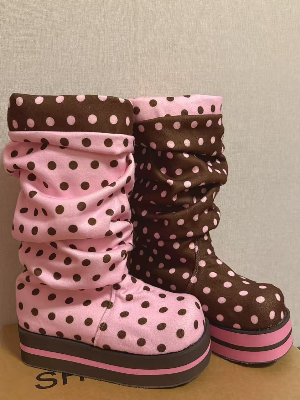 pinkbrownpolkadotboots